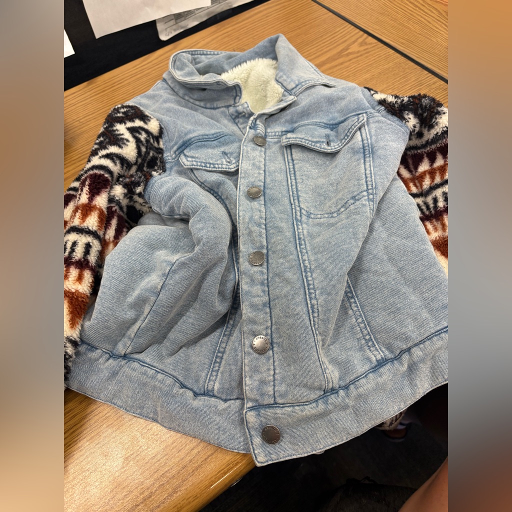 Denim Jacket With Faux Fur Patterned Sleeves